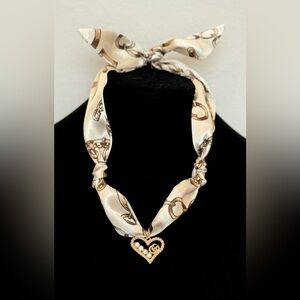 Elegant Gold Heart Pendant on Scarf Necklace